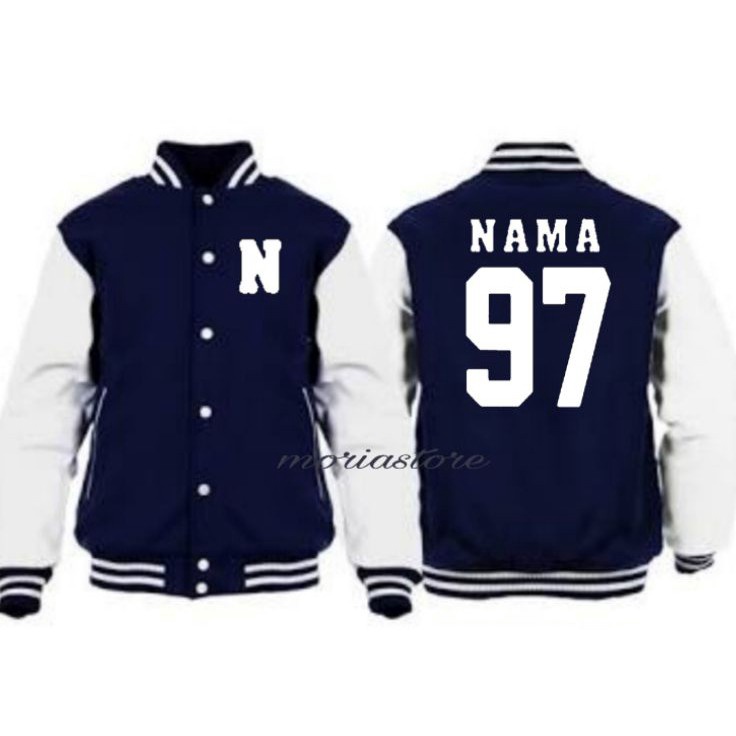 Jaket Baseball Bordir nama inisial Gambar