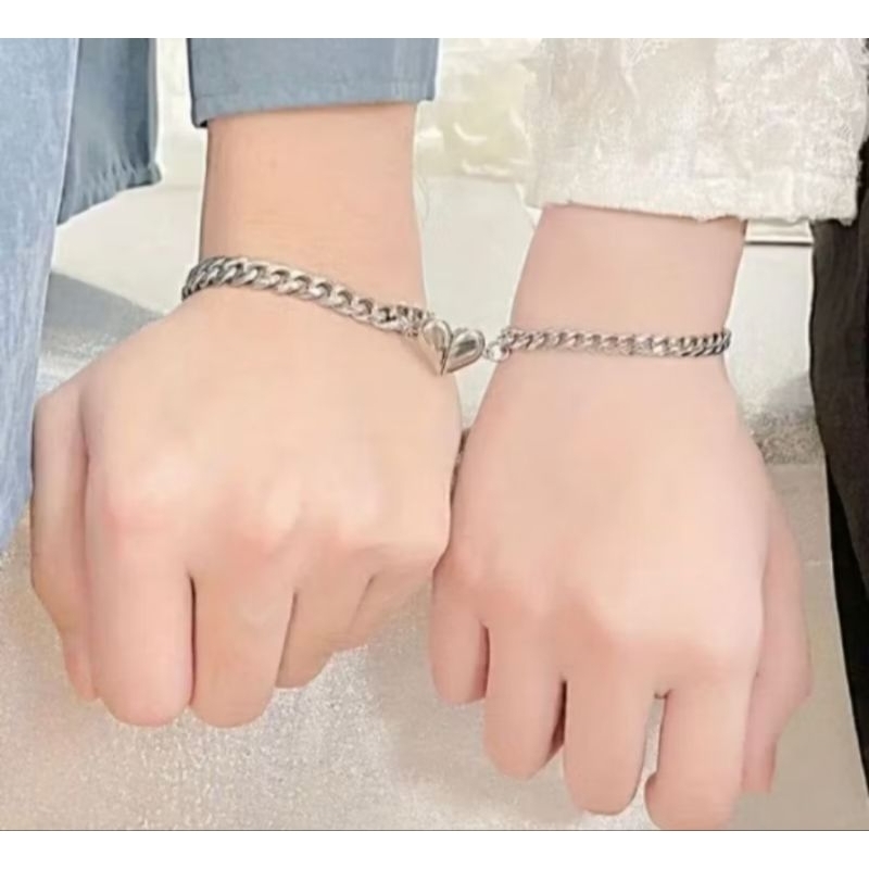 TERMURAH GELANG CAUPEL LOVE MAGNET/GELANG RANTAI TITANIUM PRIA WANITA/GELANG RANTAI PASANGAN SILVER 