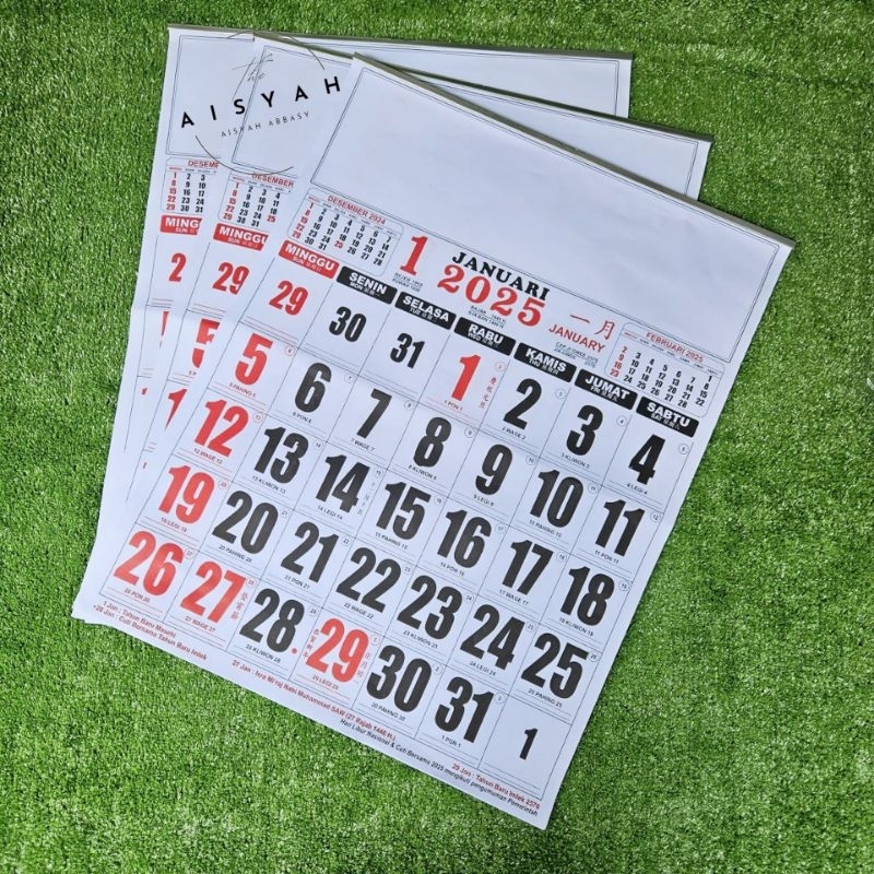 

kalender kerja jumbo tahun 2025 Mj 70 grm ukuran 50x64 cm 12 lembar x 1 bulanan (terima castume cetak merek)
