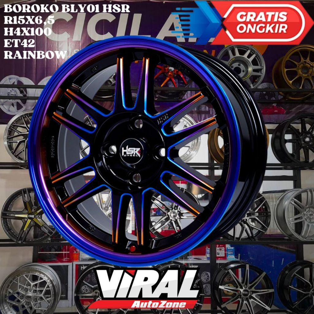 HSR BLY01 RING 15 R15 RAINBOW UNTUK VELG MOBIL BRIO AGYA MIRAGE FIESTA