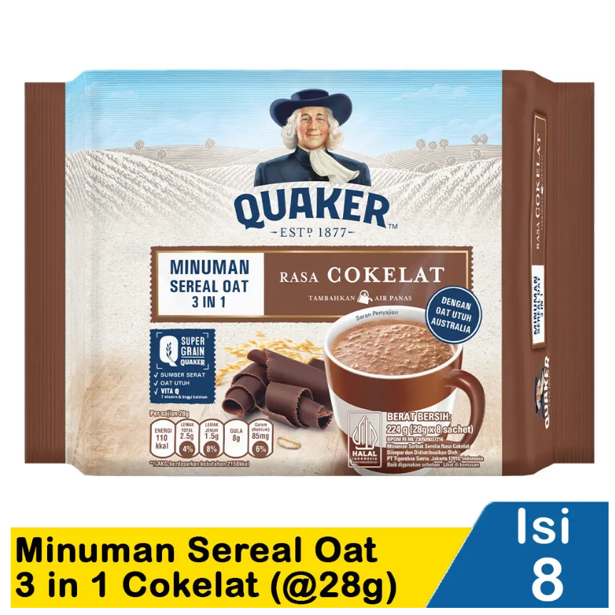 

Quaker Minuman Sereal 3 In 1 Cokelat 8 x 28 Gram