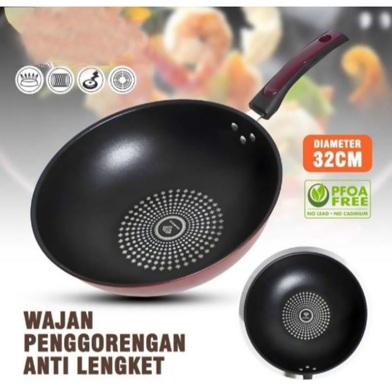 WAJAN WOK PENGGORENGAN ANTI LENGKET UKURAN 32CM / DIAMOND WOK PAN WAJAN PENGGORENGAN ANTI LENGKET