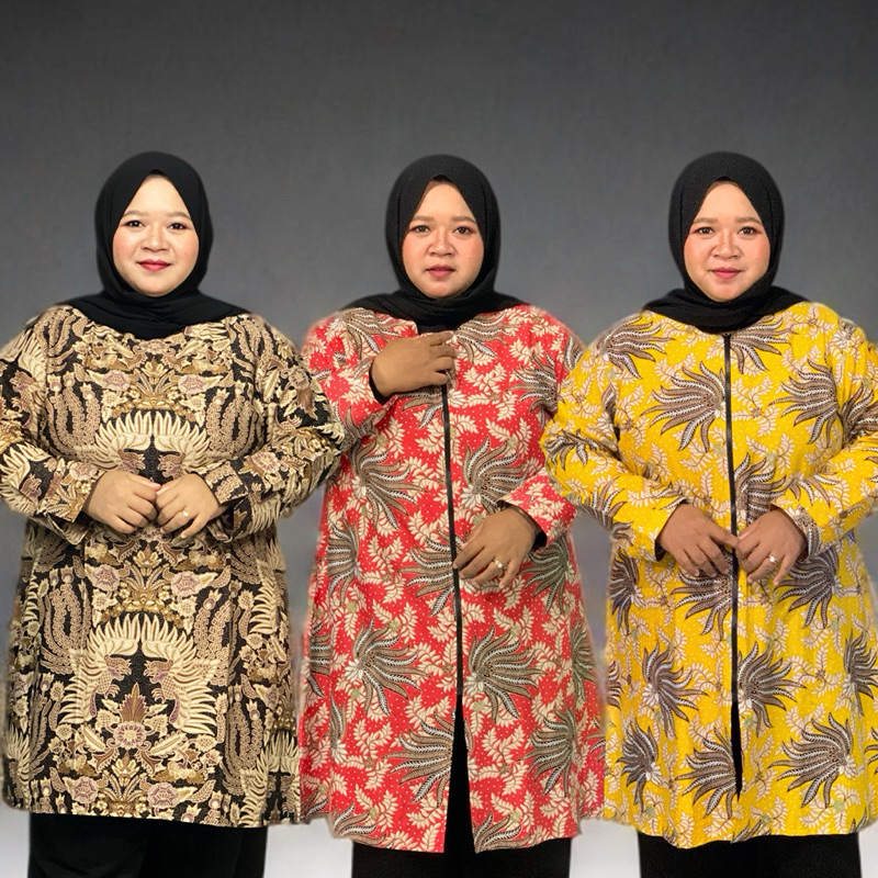 Tunik batik jumbo big size busui resleting depan bahan katun LD 120 130 140 Cm