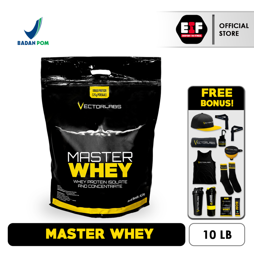 VECTORLABS MASTER WHEY 10 LB LBS WHEY PROTEIN ISOLATE CONCENTRATE SUSU FITNESS HALAL BPOM FITNES GYM
