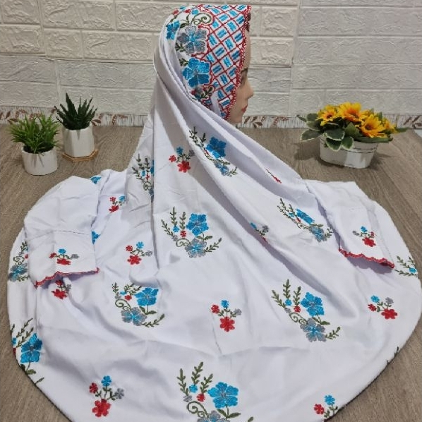 Mukena Wanita Terbaru Bordir Terusan Putih Polos