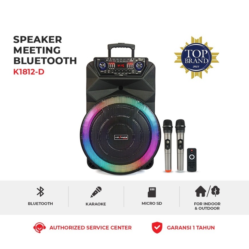 Speaker Bluetooth Portable Advance K1812 18 Inch + 2 Mic Wireless / Speaker Advance K1812 K 1812 18"