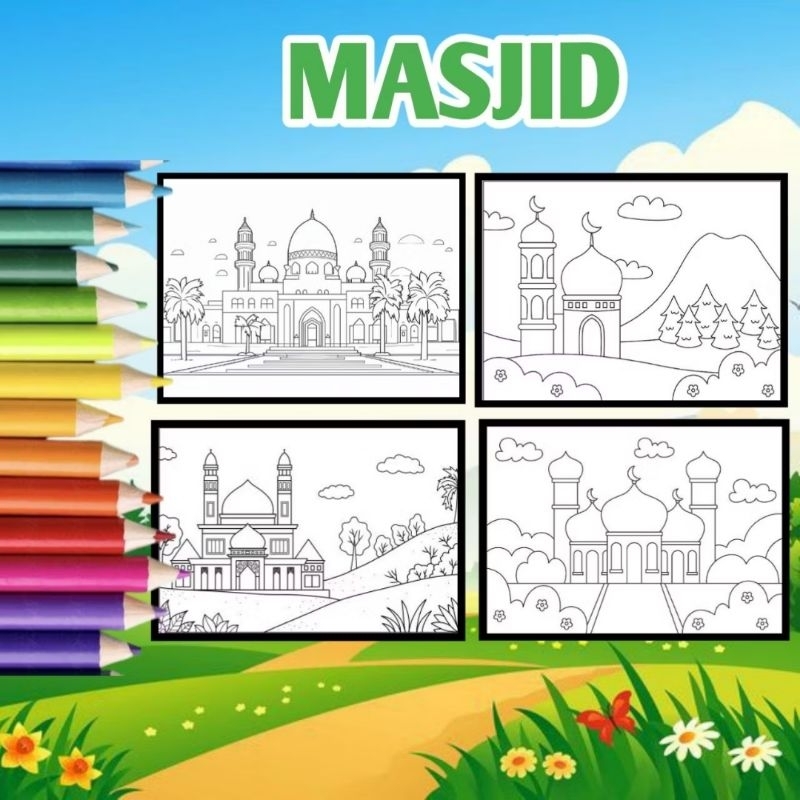 

KERTAS GAMBAR MEWARNAI A5 / TEMA MASJID / GAMBAR MEWARNAI / COLORING BOOK ANAK SEKOLAH