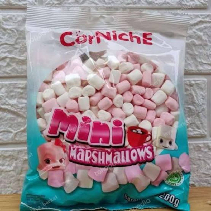 

Corniche Mini Marshmallow 200gr Pink White | Marshmellow kecil kecil warna putih pink berat netto 200gram