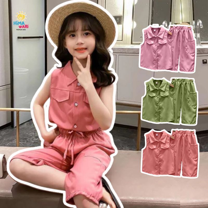 Himawari.kids Setelan Anak Perempuan SALE usia 3-8th LIVIA Blus Polos Tanpa Lengan Set dengan Kulot 