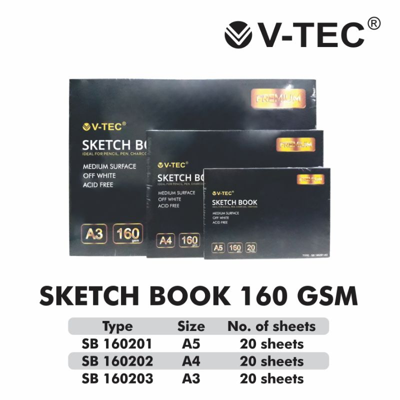 

V-TEC Sketch Book (160 Gsm/Medium Surface)