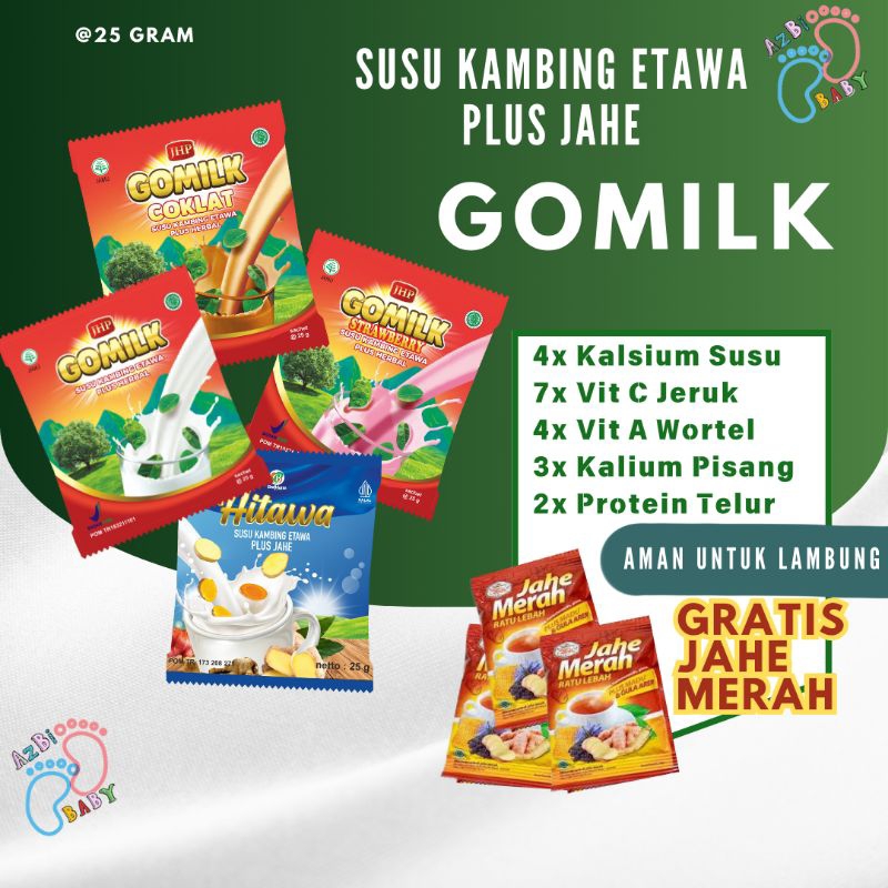 

GOMILK sachet satuan SUSU BUBUK KAMBING etawa GO MILK 25gram bariklana rasa coklat strawberry original HITAWA BISA COD BONUS jahe merah ratu lebah