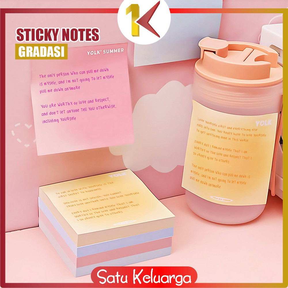 

SK-A102 Sticky Notes Gradasi Polos Isi 50 Lembar Alat Tulis Kantor Sekolah / Memo Tempel Persegi Gradasi Tempelan Kertas Catatan Memo