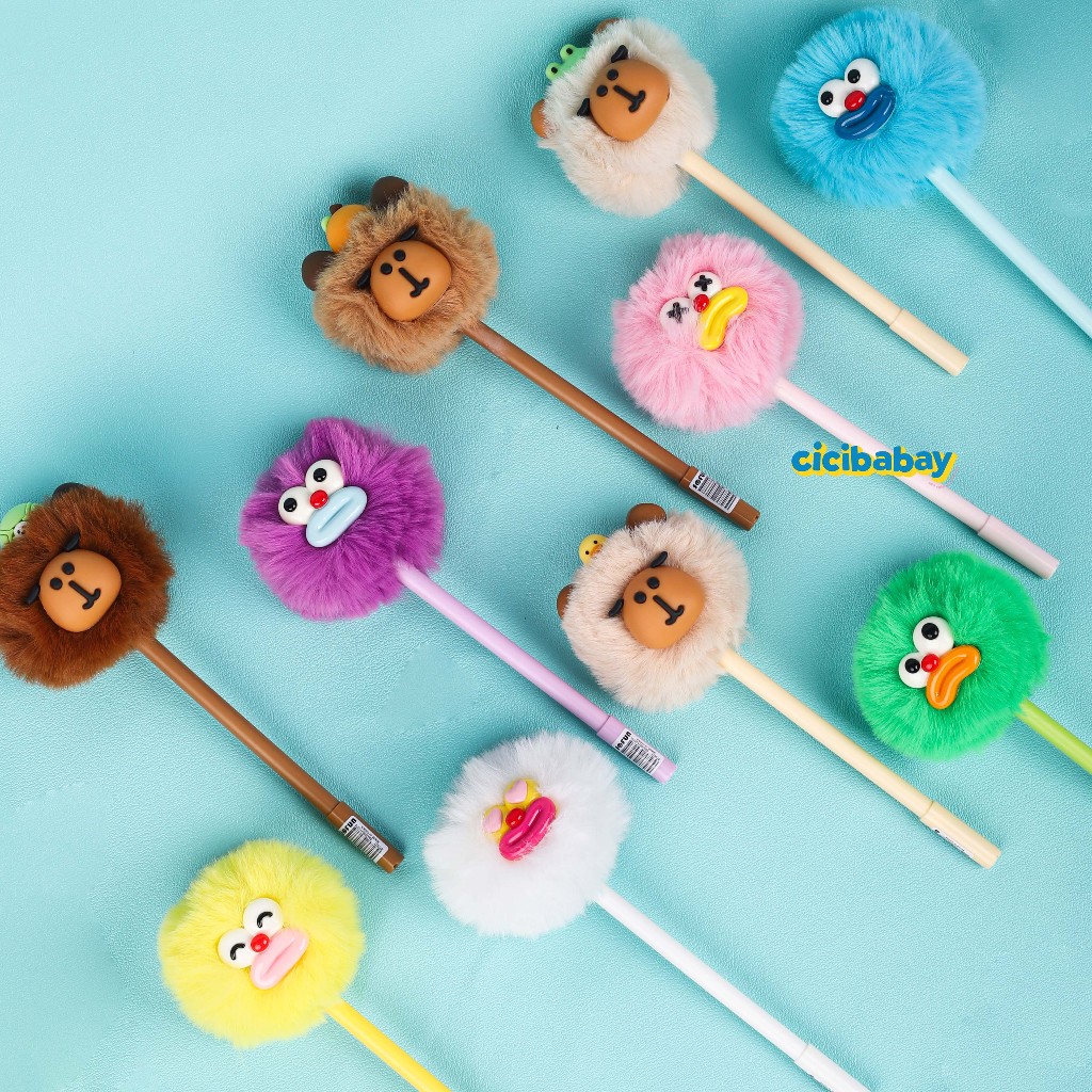 

Pom Pom Bulu Fluffy Pulpen Cute 0.5mm Gel Pen Motif Sausage Mouth dan Capybara