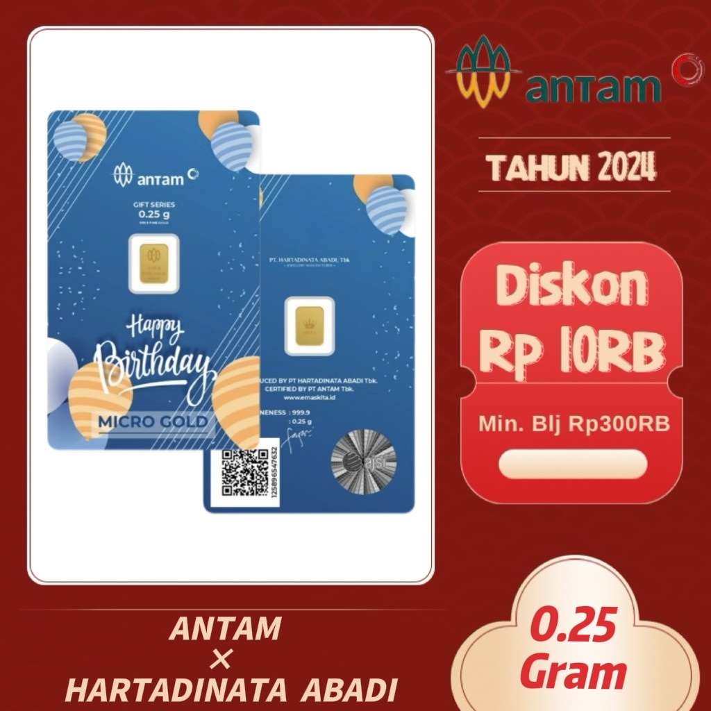 Antam Micro Gold 0.25 Gram Gold Bar Hartadinata x Antam Logam Mulia LM Gift Series 0.25 gr