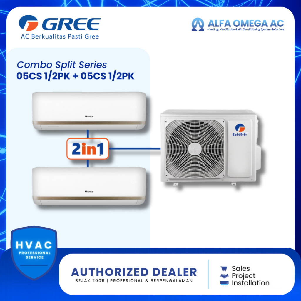 AC GREE COMBO SPLIT INVERTER 1/2 PK + 1/2 PK GWC-0505CSS | AC GREE COMBO SPLIT 1/2 PK + 1/2 PK INVER