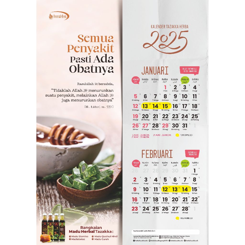 

kalender 2025 original herbal tazakka 6 lembar tanggalan aesthetic kertas tebal gambar bagus