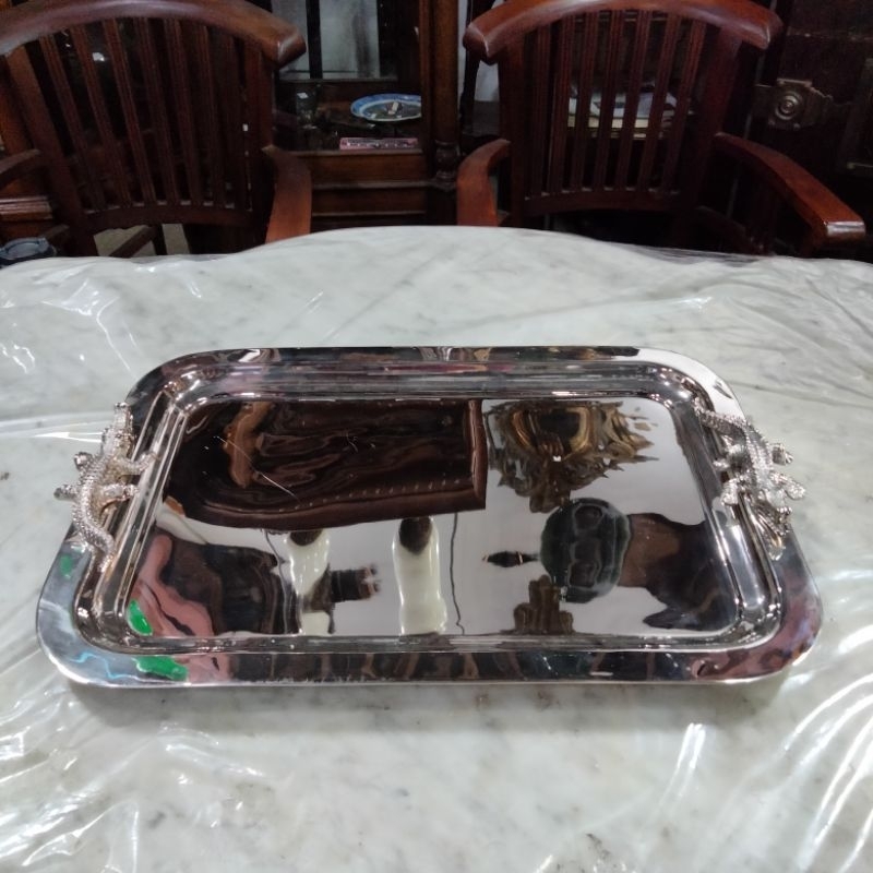 Nampan Buaya Lapis Perak Lawas Tua