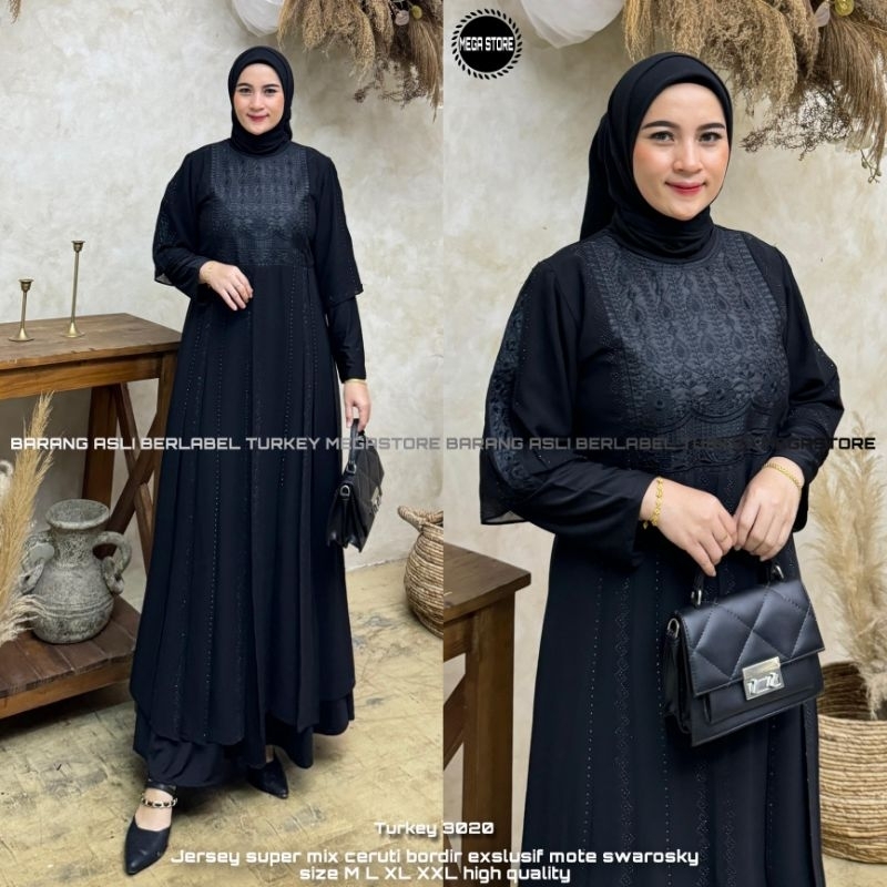 Gamis Abaya Turkey Hawa Black Jumbo Terbaru Dress Turkey Hitam 3020