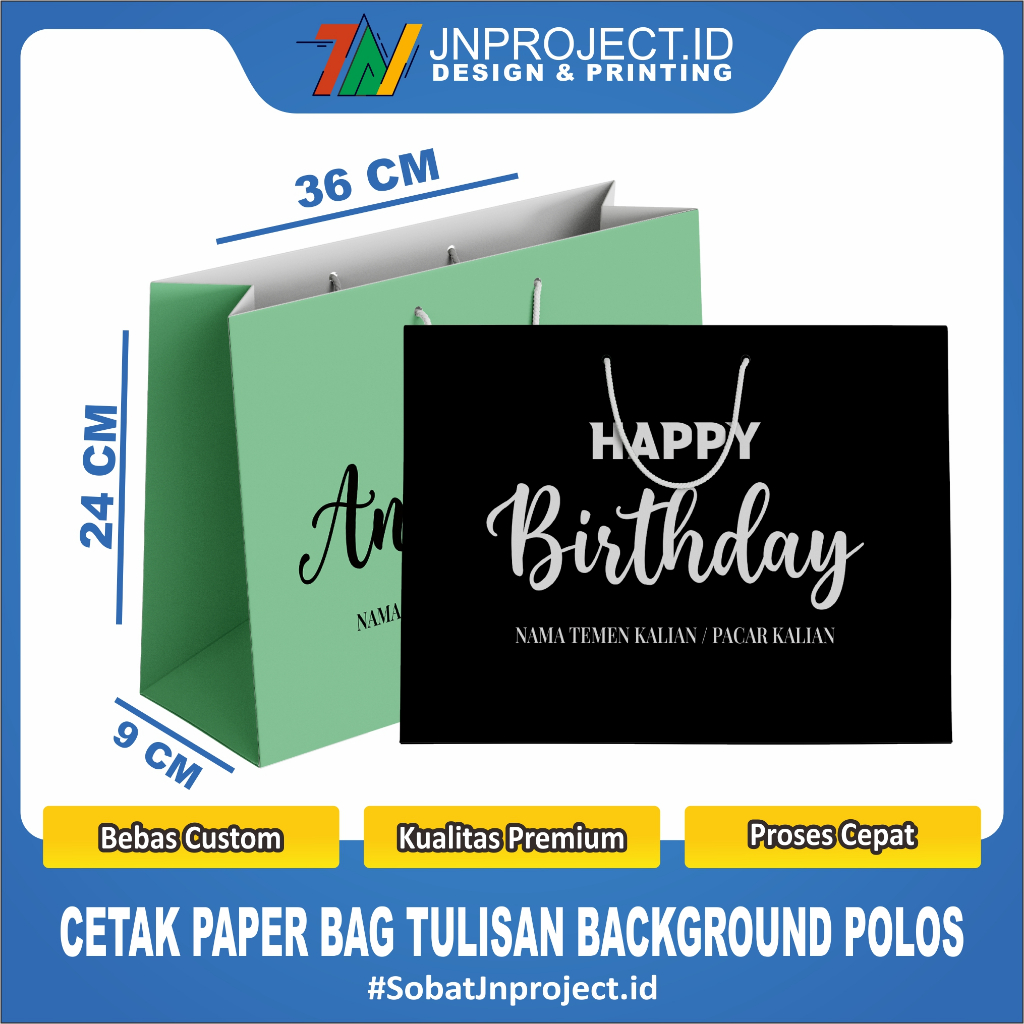 

Paperbag Custom Tulisan Background Polos | Termurah
