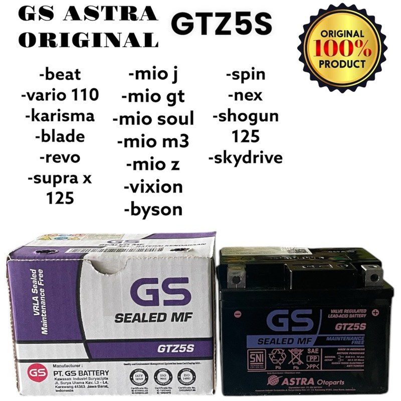 Aki motor beat gs astra  otopart original GTZ5S