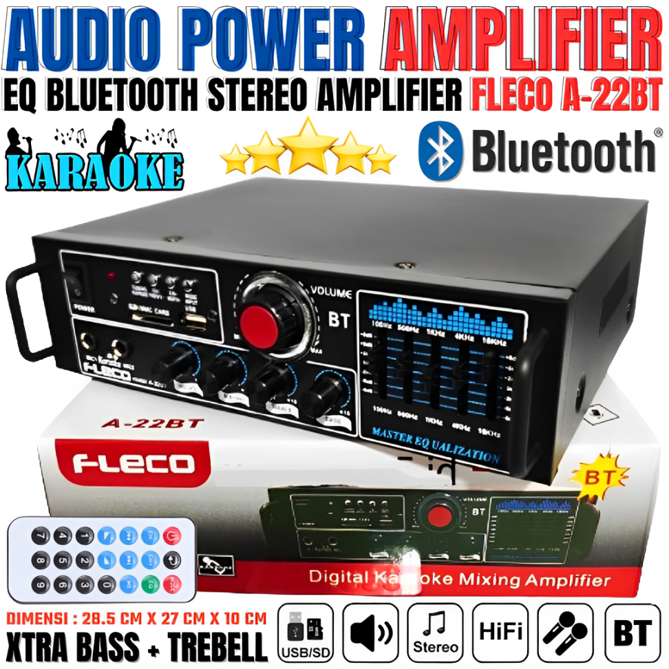 Ampli Bluetooth Equalizer Fleco A 22bt Echo 2 Slot Mic A22bt Amplifier | Audio Power Amplifier Fleco