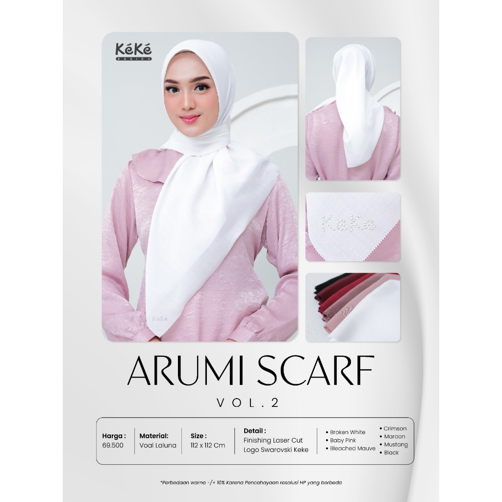 KEKE RICIS ARUMI SCARF VOL 1 2 HIJAB SEGI EMPAT POLOS BAHAN VOAL LALUNA TEGAK ANTI KUSUT LASER CUT J