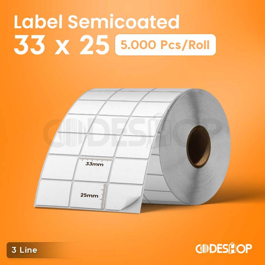 

LABEL BARCODE 33X25 SEMICOAT STICKER PRINTER BARCODE 33 X 25 ISI 5000 KERTAS STIKER HARGA ISI 5.000