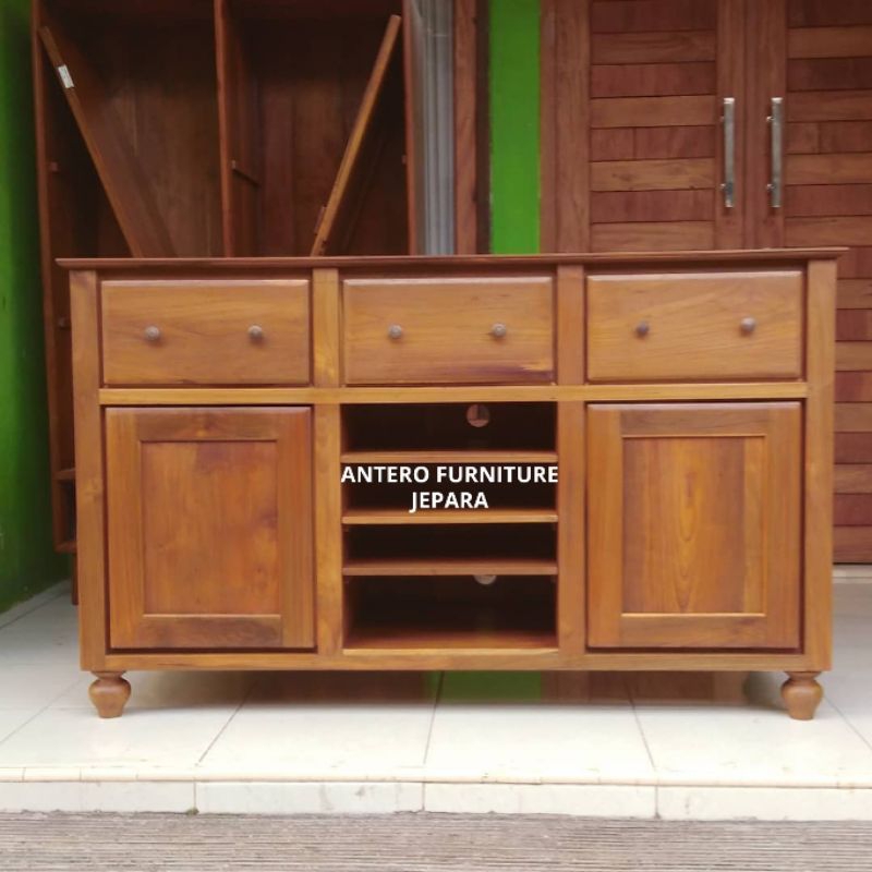 lemari bufet kaki bubut full kayu jati pilihan