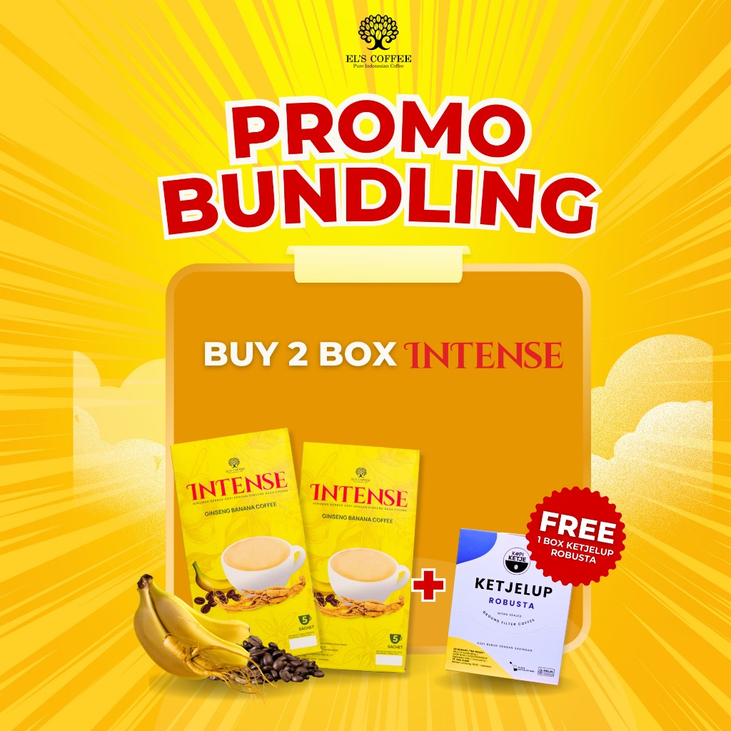 

Promo Bundling 2box Coffee Intense Gingseng kopi Pisang Banana Coffee Free Kopi Ketjelup Robusta 1box