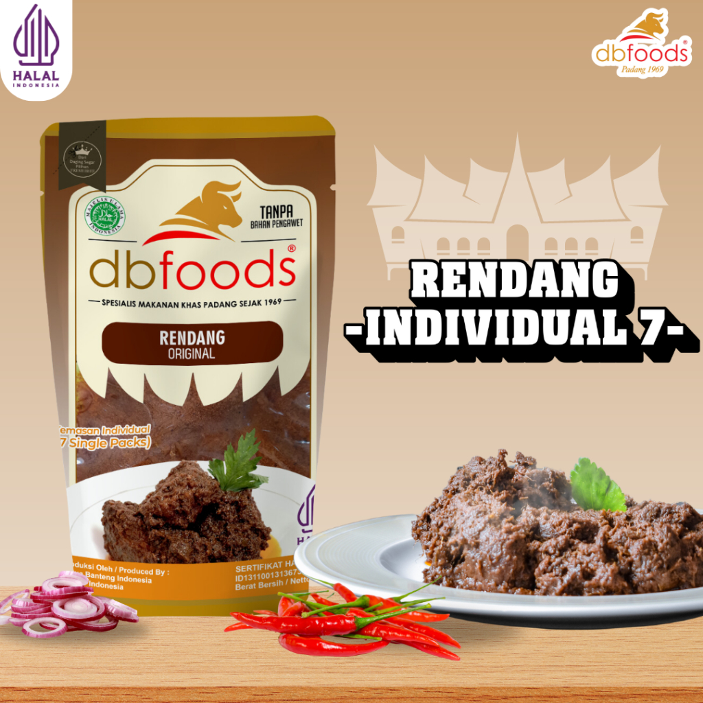 

DBFOODS Rendang Original Individual Isi 7 Siap Makan Praktis Asli Padang