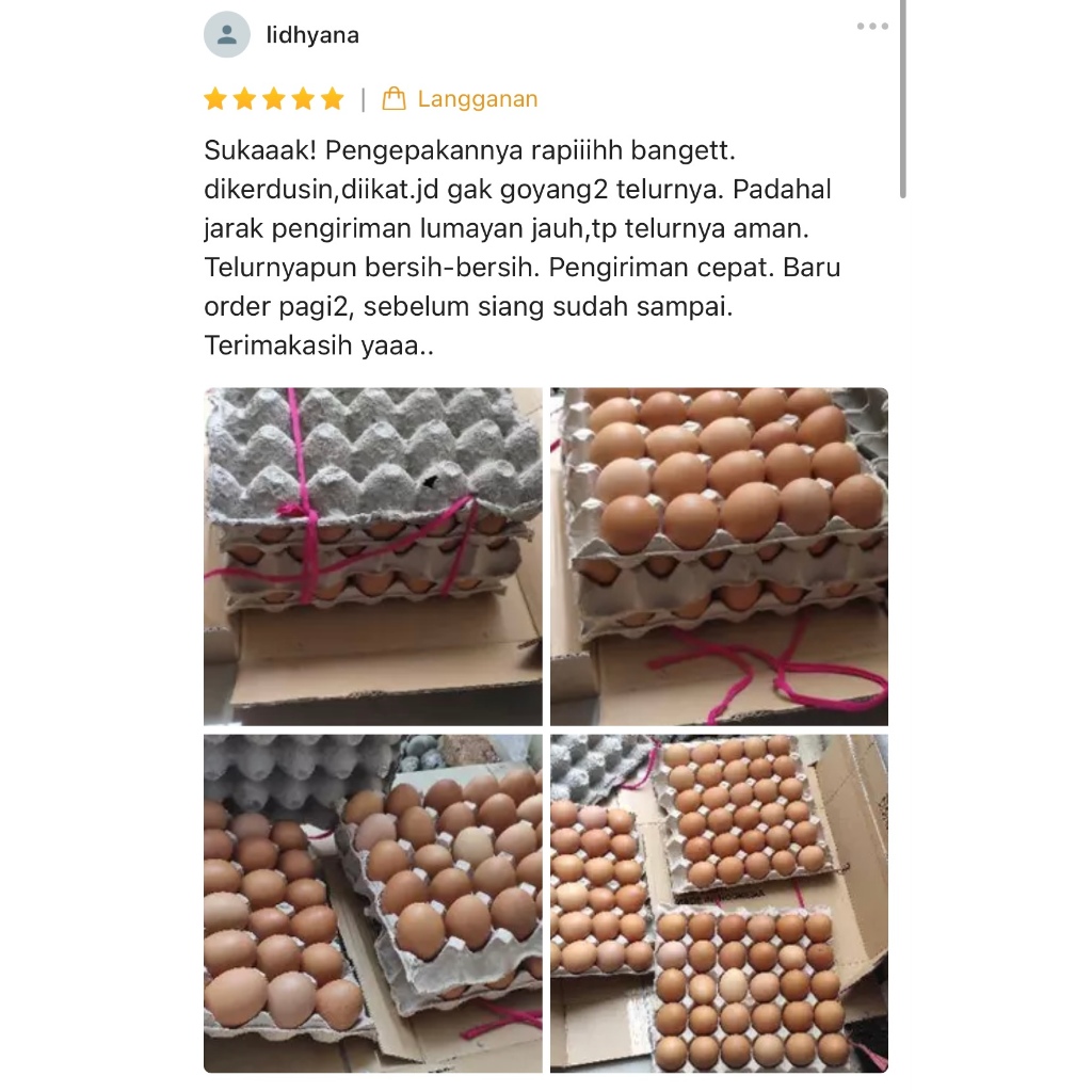 

TELUR AYAM NEGRI 90 butir ( +/- 5.6 kg) FRESH