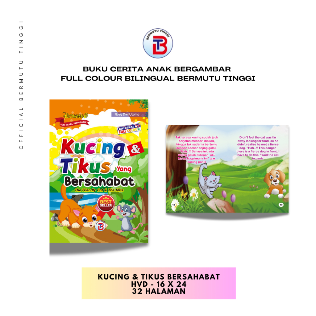 Buku Cerita Anak Bergambar - Kucing dan Tikus yang Bersahabat Colour Bilingual Bermutu Tinggi