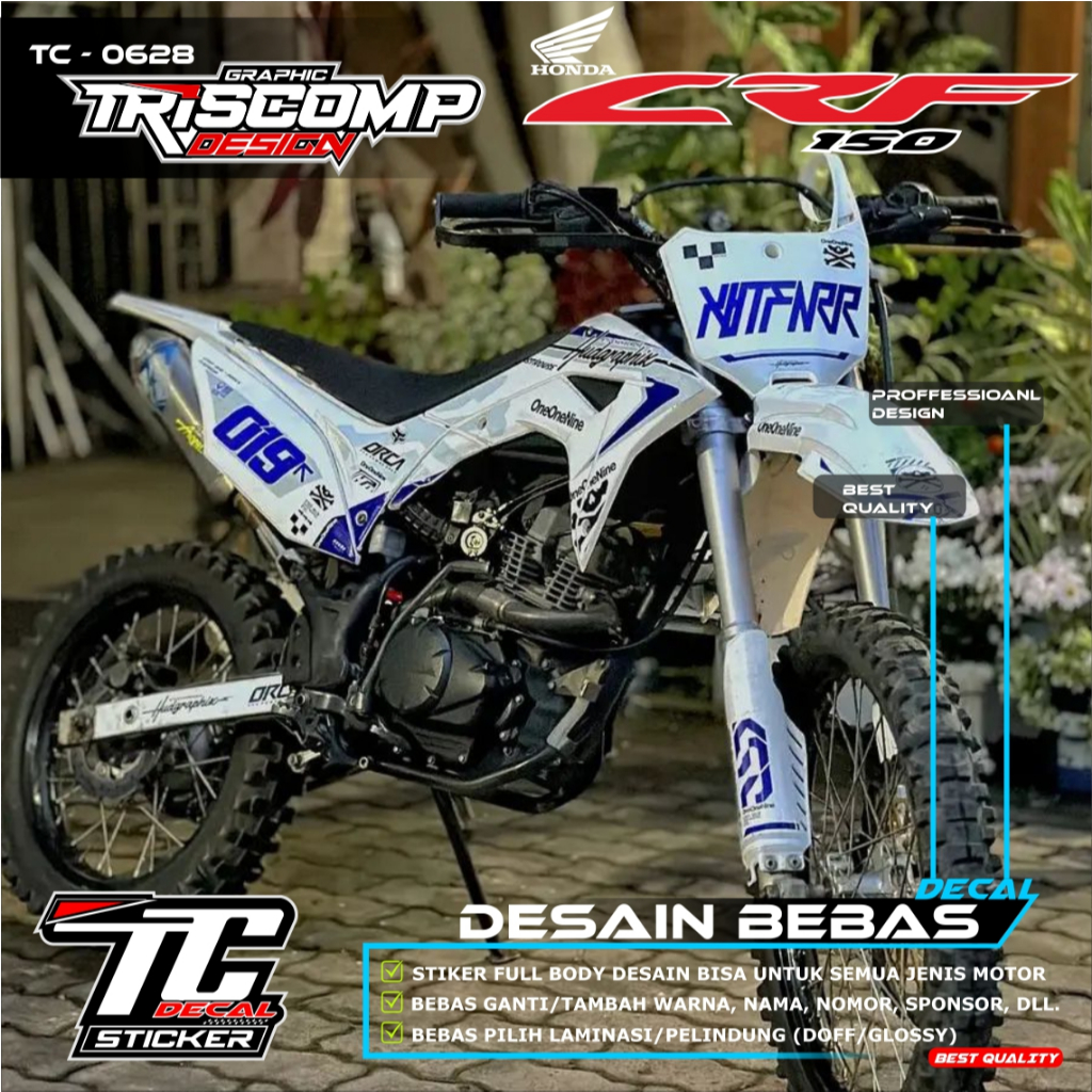 Sticker Decal full body CRF 150 L motif putih biru racing supermoto desain custom bisa request - Lis