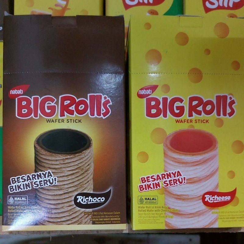 

nabati Big roll wafer stik rasa cokelat & keju 1box isi 20pc x 16gram...