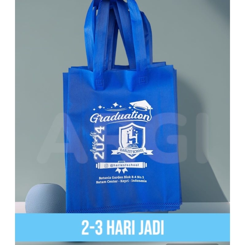 

Tas Goodie bag ukuran 30x40x8 sablon 1 sisi 1 warna