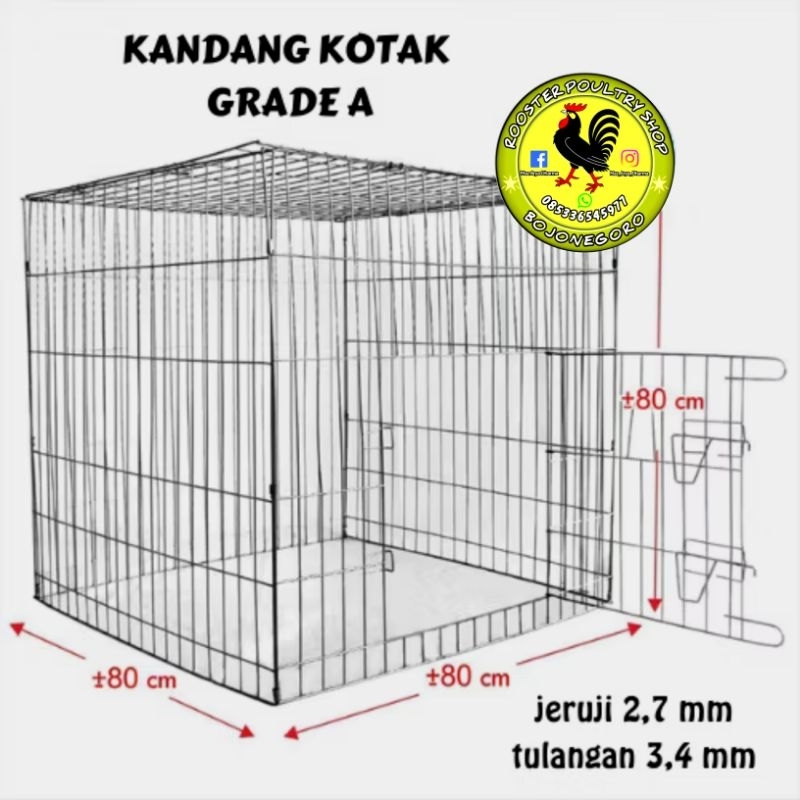 SANGKAR KURUNGAN AYAM GALVANIS KOTAK TENGGARAN AYAM 80x80x80