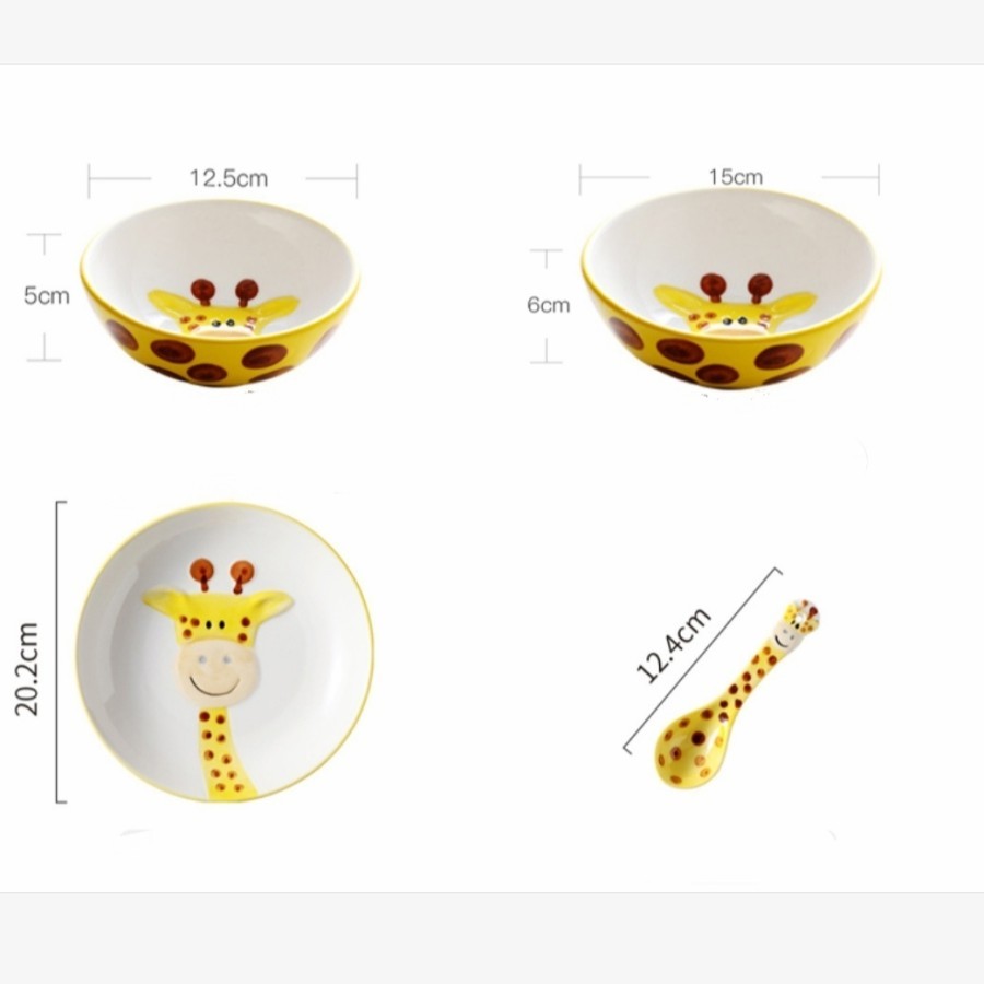 Set Makan Personal Jerapah Giraffe Porselen Breakfast Dinner Piring 3D Keramik Anak Dinnerware