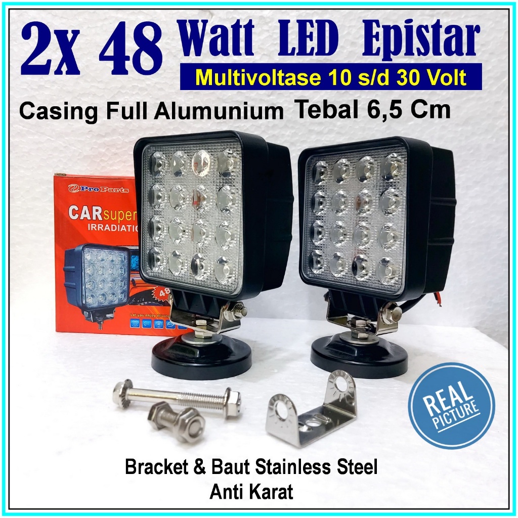 Lampu Sorot LED 48 Watt Casing Aluminium Bracket Stainless Steel Alat Berat Forklift Excavator Cater