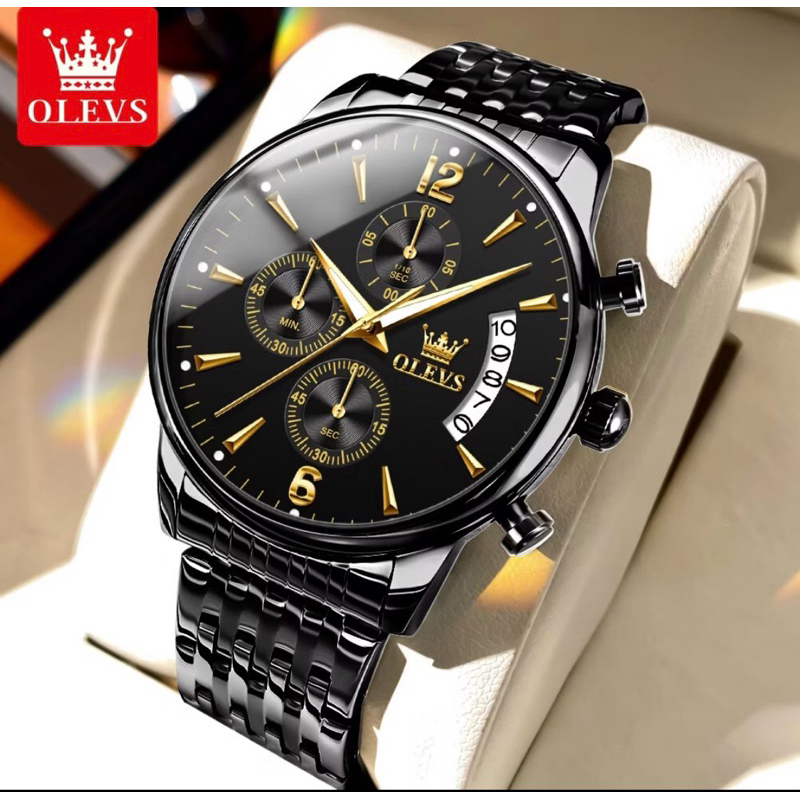 OLEVS Jam Tangan Pria Anti Air Original Stainless Steel Chrono Men Watch Kalender Analog Model 2867