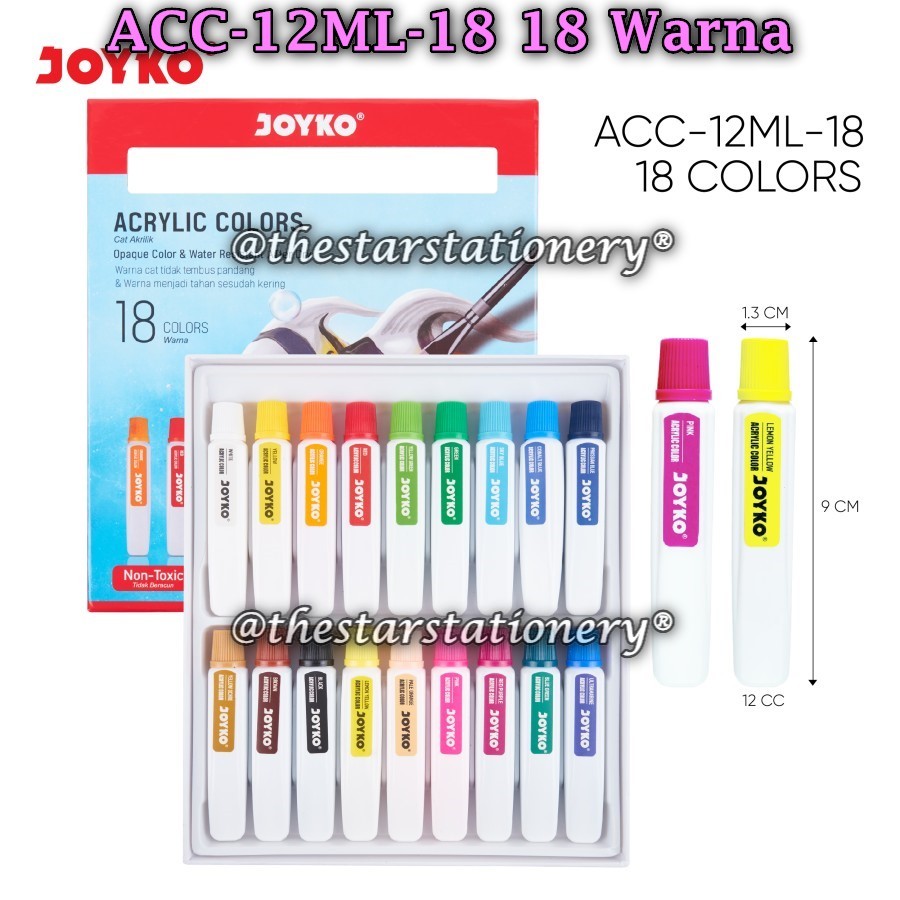 

(1 Set/18 Warna) GROSIR Cat Akrilik Joyko ACC-12ML-18 18 Warna / Acrylic Color Joyko ACC-12ML