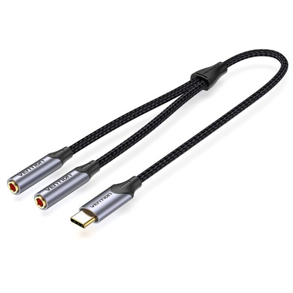 Resmi Vention Kabel Audio Splitter USB Type C to 3.5mm Dual Aux Splitter to USB-C Mic Microphone Bra