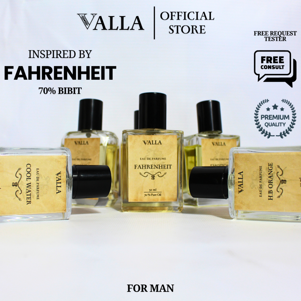 Valla Parfum Pria Tahan Lama Inspired by Fahrenheit 50ml dan 30ml EDP 70% Bibit Murni