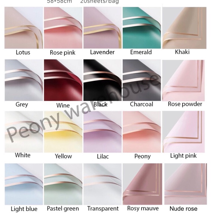 

New Limited 2 LEMBAR Flower wrapping paper cellophane varian list gold emas kertas buket bunga hand bouquet
