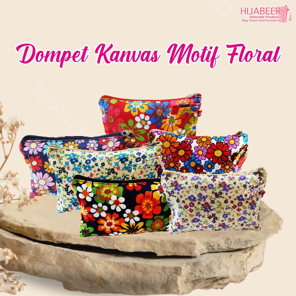 Dompet Kanvas Motif Floral - Pouch Floral - Dompet Kanvas Murah - dompet wanita