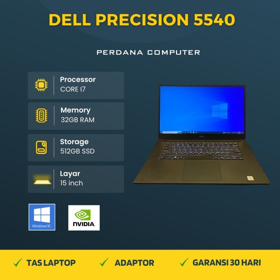 Laptop Dell Precision 5540 Core i7 9850H Ram 32GB Ssd 512GB Nvidia 4GB