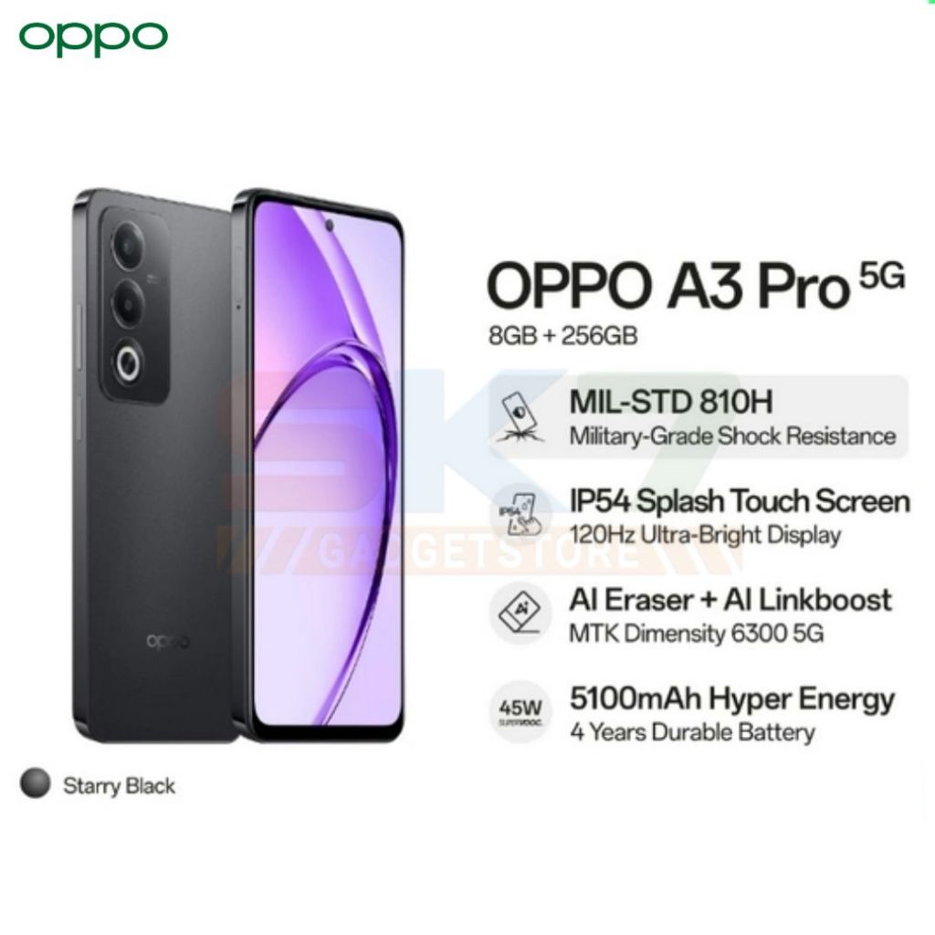 HP OPPO A3 PRO 5G NFC RAM 8GB ROM 256GB NEW ORIGINAL GARANSI SUDAH BERJALAN