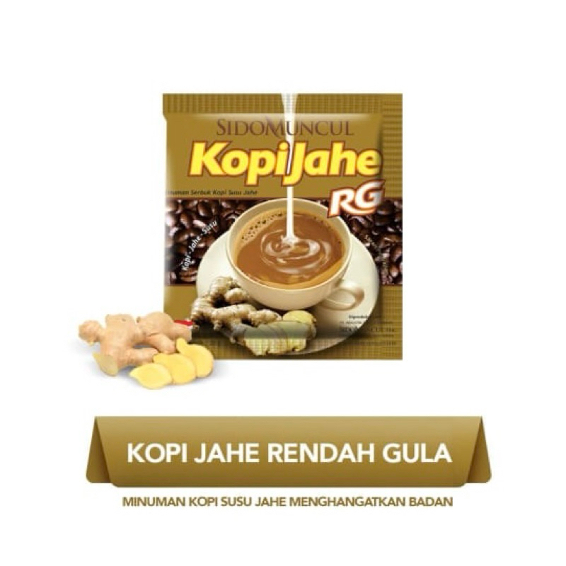 

Sidomuncul kopi jahe RG renceng 10 sachet ( kopi jahe rendah gula )