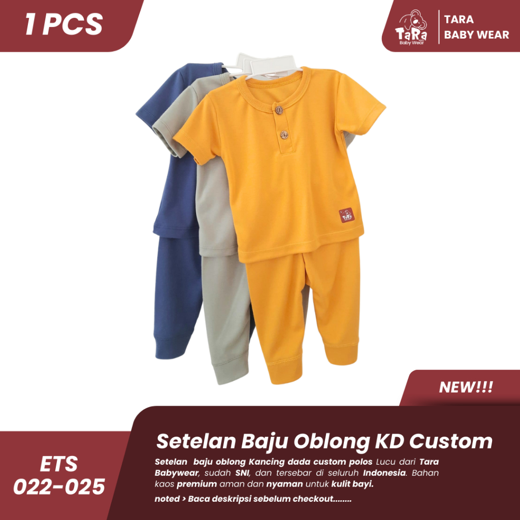 Setelan Baju Kaos Oblong Custom Kancing Depan Uniseks Cowok/Cewek 3-36 Bulan - TARA