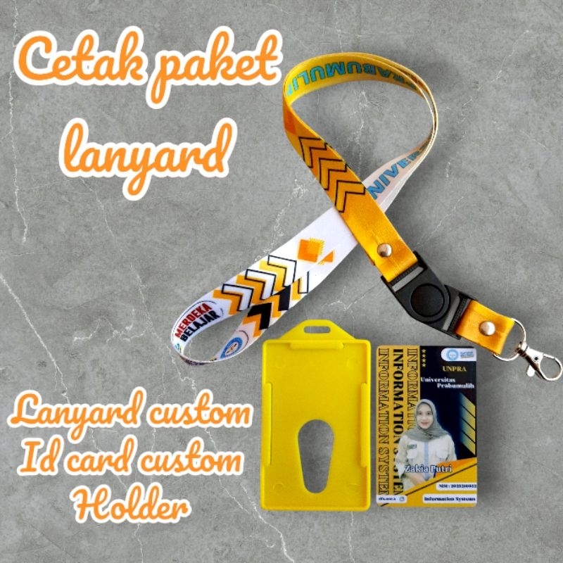 

cetak paket lanyard printing 2 cm 2 muka / lanyard printing sublime custom desain 2 cm + id card custom + holder