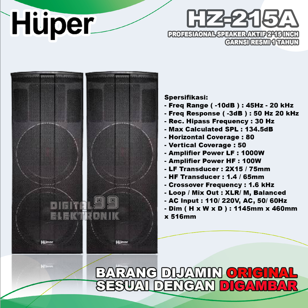 Speaker 2 x 15 Inch Aktif HUPER HZ215A | HZ 215A | HZ-215A Original